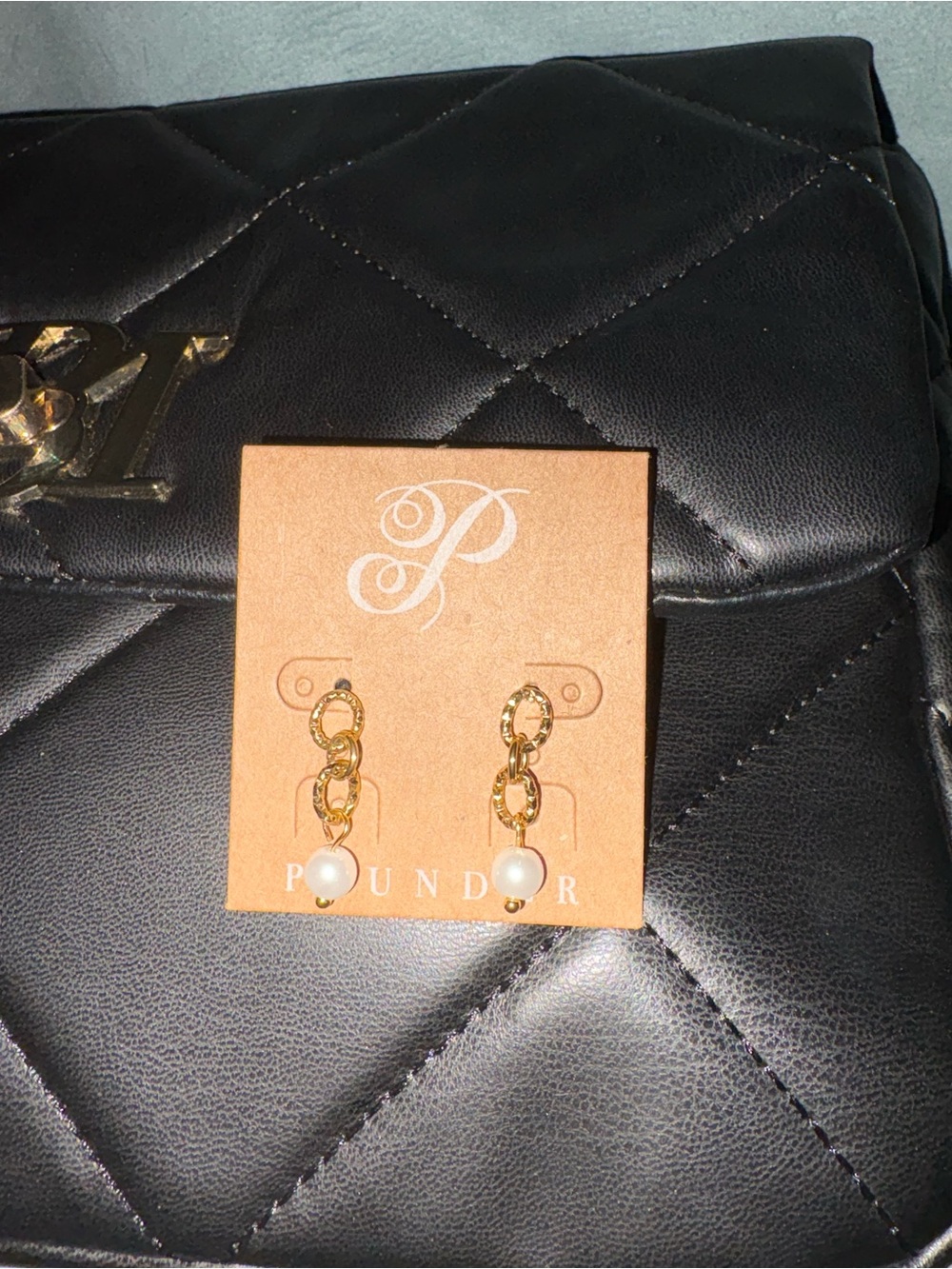 Plunder Gold Link Earrings with White Pearl Drops